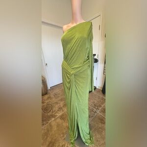 Elegant Green Draped Women's Dress